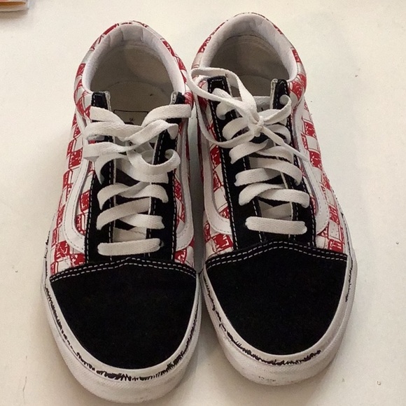Vans Old Skool Low Sketch Red Size 7.5 Women Checkered Shoes Preloved - Picture 3 of 7